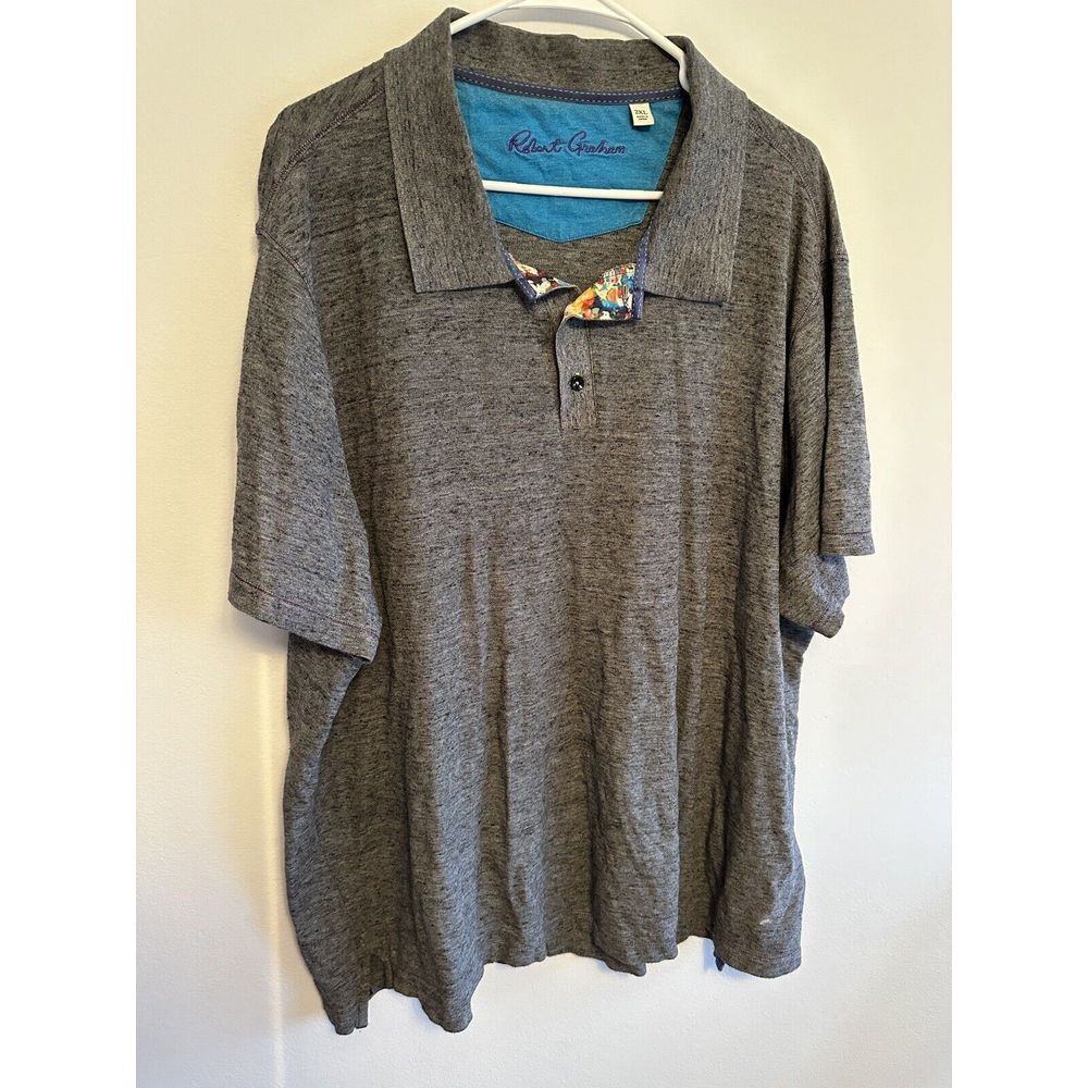 Robert Graham Polo Shirt Mens Classic Fit 2XL Gray Casual Short Sleeve Adult